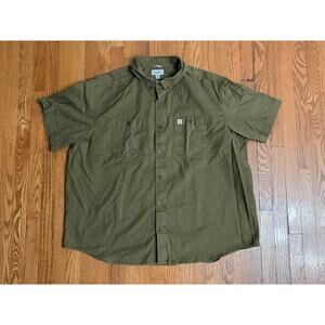 Carhartt Short Sleeve Button Up Work Shirt 4XL Relaxed Fit Green Double Pocket